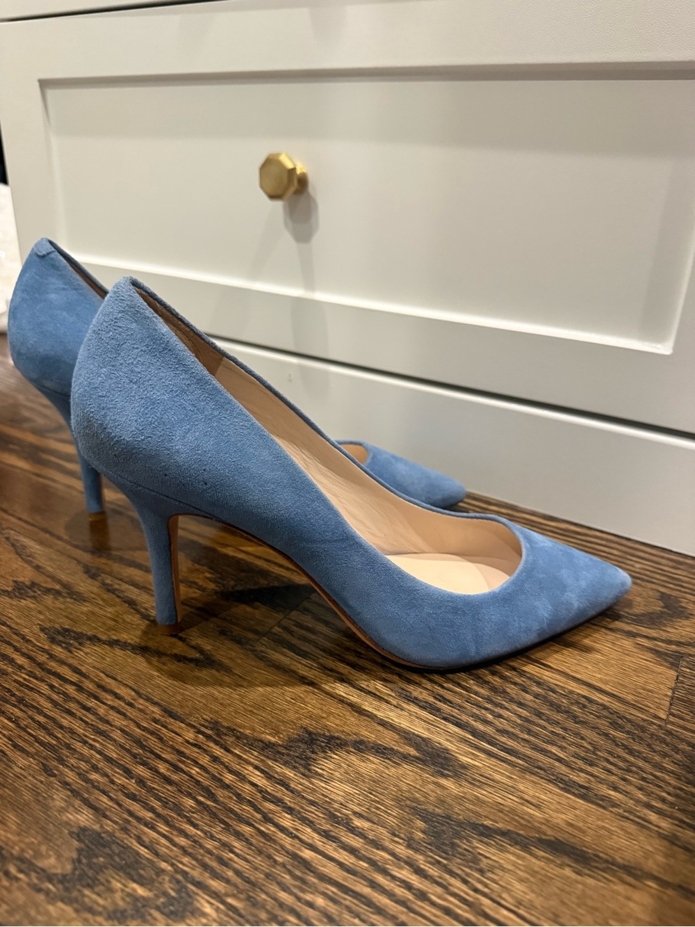 Classic Pointed-Toe Suede Pumps in Light Blue